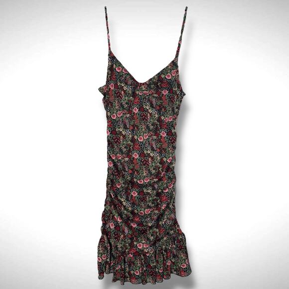 Dress Forum Size M Ruched Floral Bodycon Drop Waist Mini Dress Dark Fairy Grunge - Picture 2 of 9